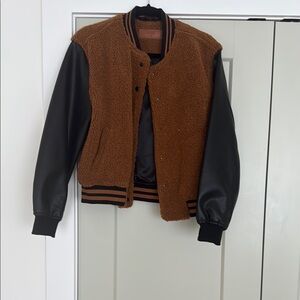 Women’s  Brown and Black furry Varsity Jacket